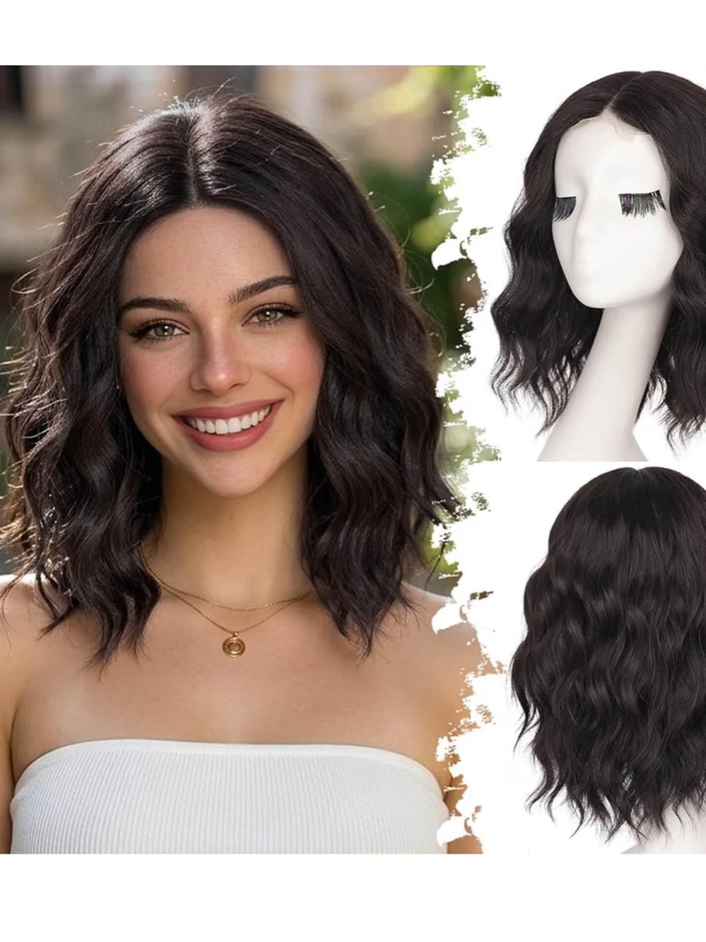 New Short hair wavy long bob wig in Dark Brown Natural Look
